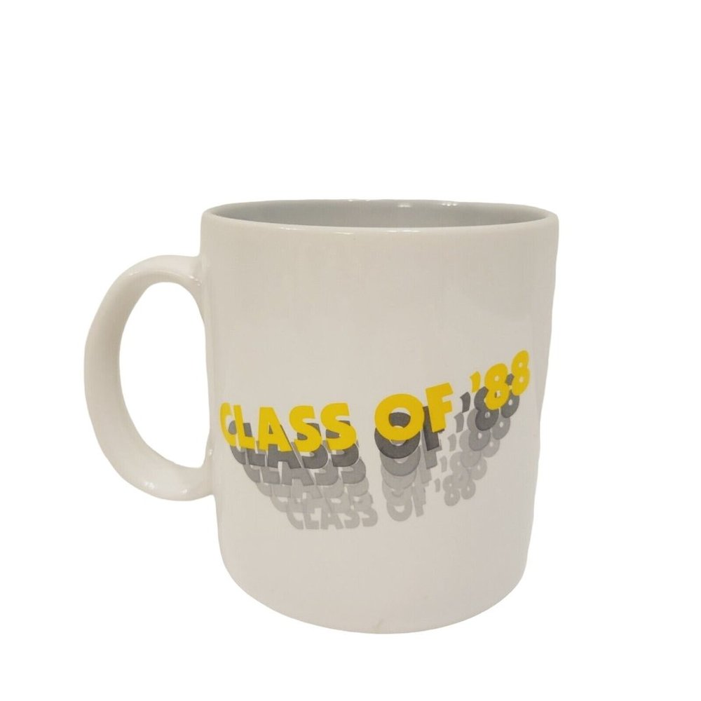 Vintage Russ Berrie Class of 88 Yellow and Gray Coffee Mug 3d font style